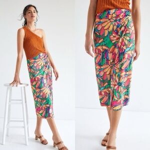 Farm Rio Tropical Getaway MIDI Pencil Skirt Faux Wrap Multi Color Floral